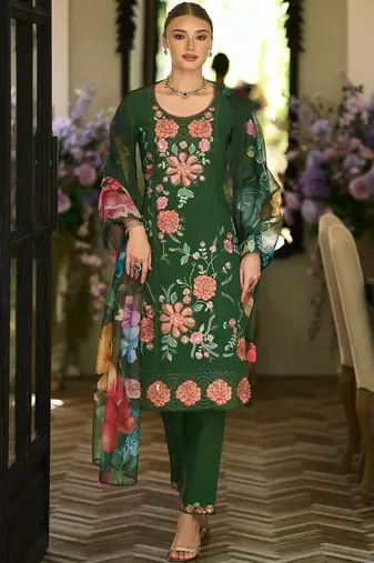 Women Floral Embroidered Regular Thread Work Kurta with Trousers & With Dupatta