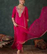 Women Ethnic Motifs Embroidered Regular Kurta with Trousers & With Dupatta