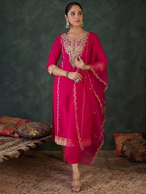 Women Ethnic Motifs Embroidered Regular Kurta with Trousers & With Dupatta 2