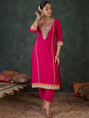 Women Ethnic Motifs Embroidered Regular Kurta with Trousers & With Dupatta 5