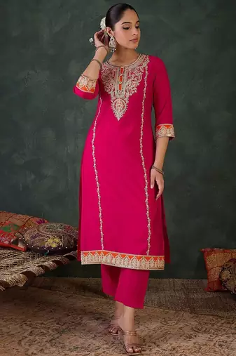 Women Ethnic Motifs Embroidered Regular Kurta with Trousers & With Dupatta