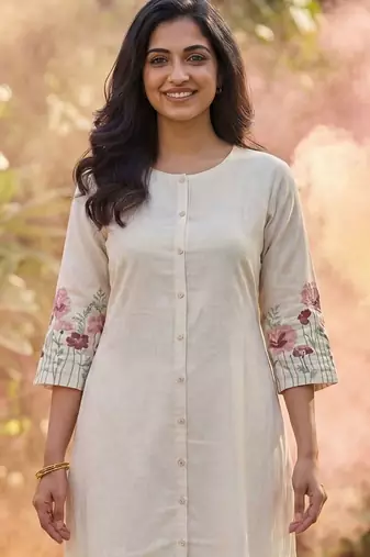 Women Striped Regular Thread Work Kurta with Trousers