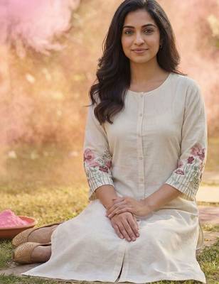 Women Striped Regular Thread Work Kurta with Trousers 5