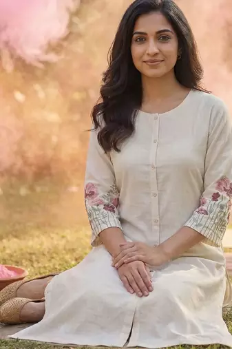 Women Striped Regular Thread Work Kurta with Trousers