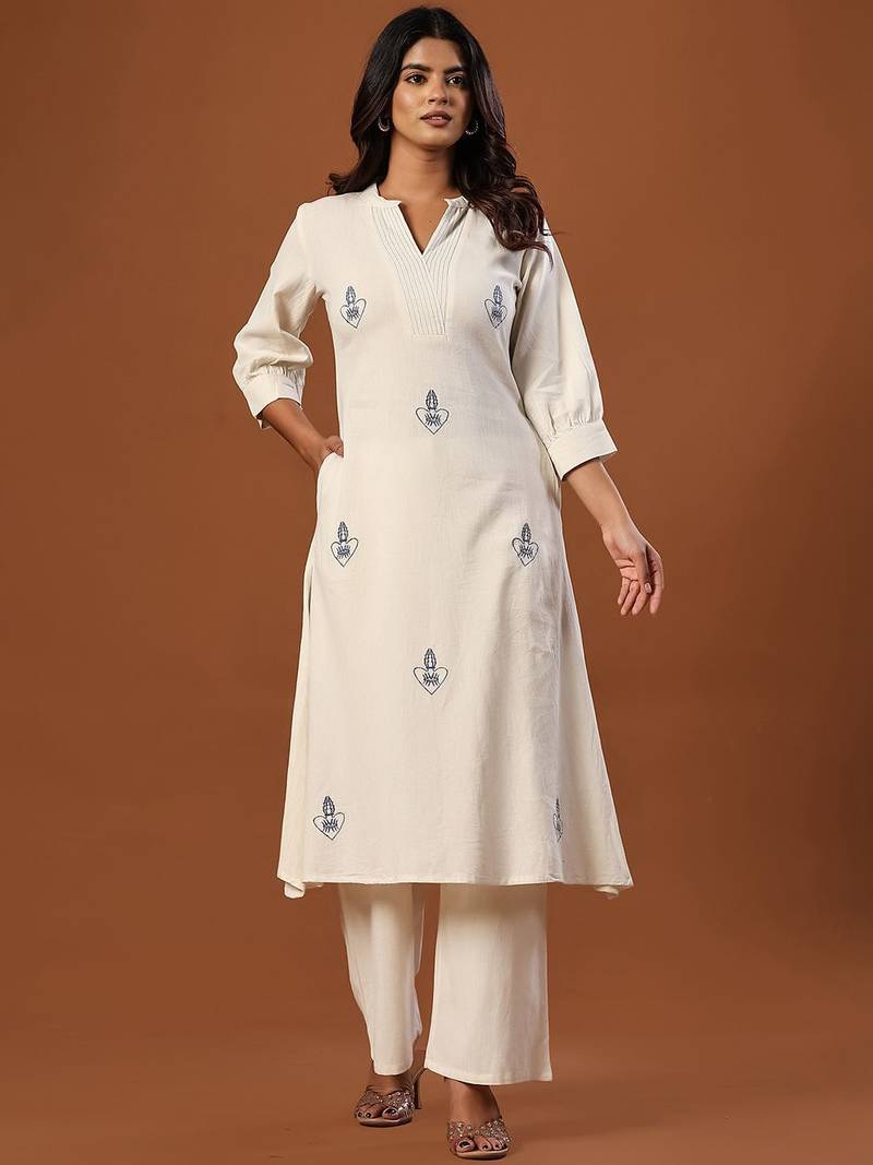 Women Ethnic Motifs Embroidered Regular Thread Work Pure Cotton Kurta with Palazzos