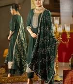 Ethnic Motifs Embroidered Regular Anarkali Kurta With Trousers & Dupatta