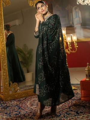 Ethnic Motifs Embroidered Regular Anarkali Kurta With Trousers & Dupatta 4