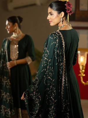 Ethnic Motifs Embroidered Regular Anarkali Kurta With Trousers & Dupatta 6