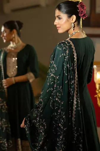 Ethnic Motifs Embroidered Regular Anarkali Kurta With Trousers & Dupatta