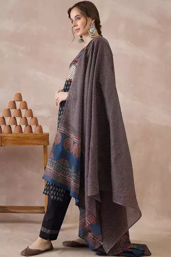 Women Ethnic Motifs Printed Regular Pure Cotton Kurta with Trousers & With Dupatta