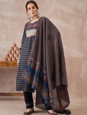 Women Ethnic Motifs Printed Regular Pure Cotton Kurta with Trousers & With Dupatta 6