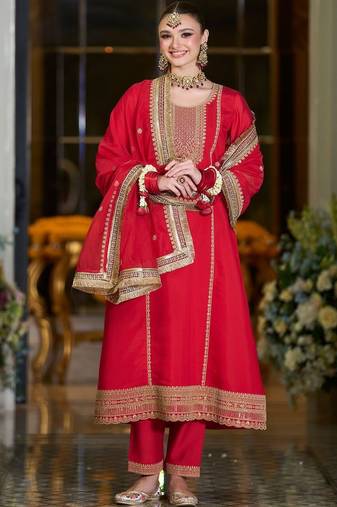 Women Ethnic Motifs Embroidered A-Line Kurta with Trousers & Dupatta