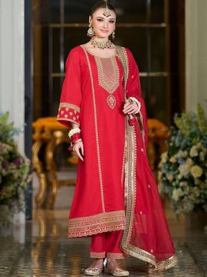 Women Ethnic Motifs Embroidered A-Line Kurta with Trousers & Dupatta 3