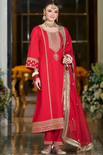 Women Ethnic Motifs Embroidered A-Line Kurta with Trousers & Dupatta