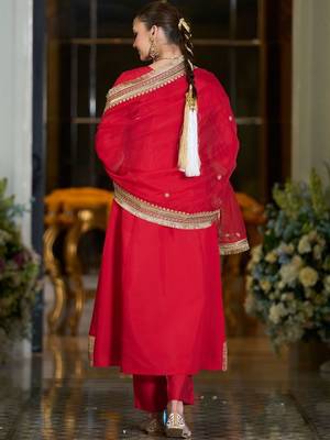 Women Ethnic Motifs Embroidered A-Line Kurta with Trousers & Dupatta 4