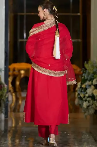 Women Ethnic Motifs Embroidered A-Line Kurta with Trousers & Dupatta