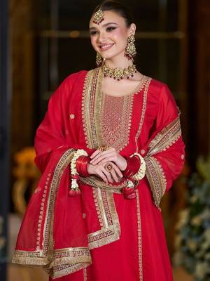 Women Ethnic Motifs Embroidered A-Line Kurta with Trousers & Dupatta 5