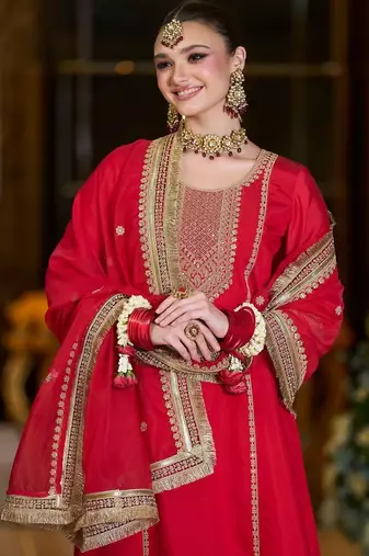 Women Ethnic Motifs Embroidered A-Line Kurta with Trousers & Dupatta