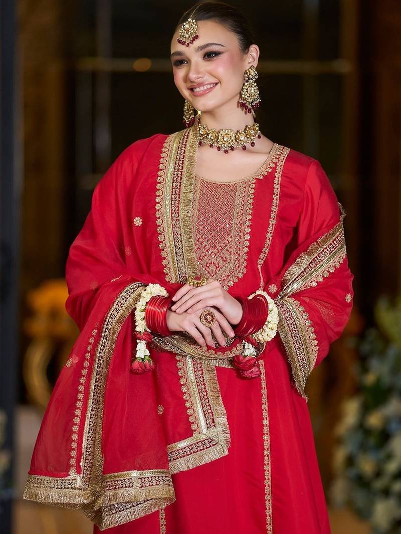 Women Ethnic Motifs Embroidered A-Line Kurta with Trousers & Dupatta
