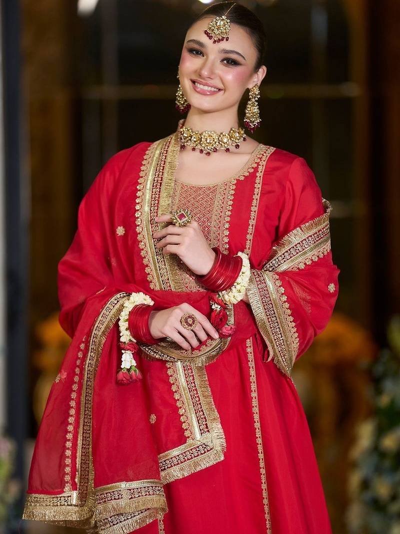 Women Ethnic Motifs Embroidered A-Line Kurta with Trousers & Dupatta