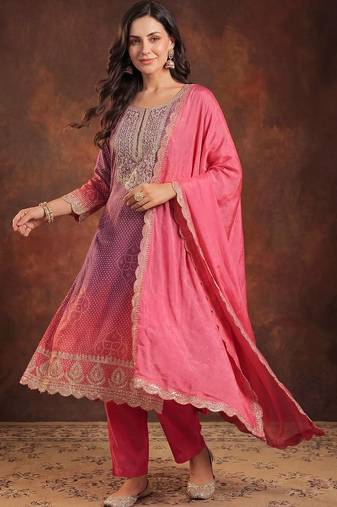 Women Bandani Print Regular Gotta Patti Kurta with Trousers & Dupatta