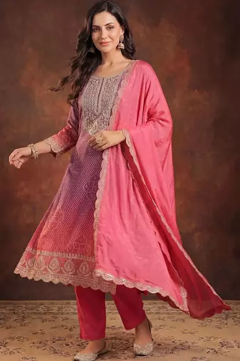 Women Bandani Print Regular Gotta Patti Kurta with Trousers & Dupatta