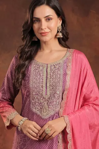 Women Bandani Print Regular Gotta Patti Kurta with Trousers & Dupatta