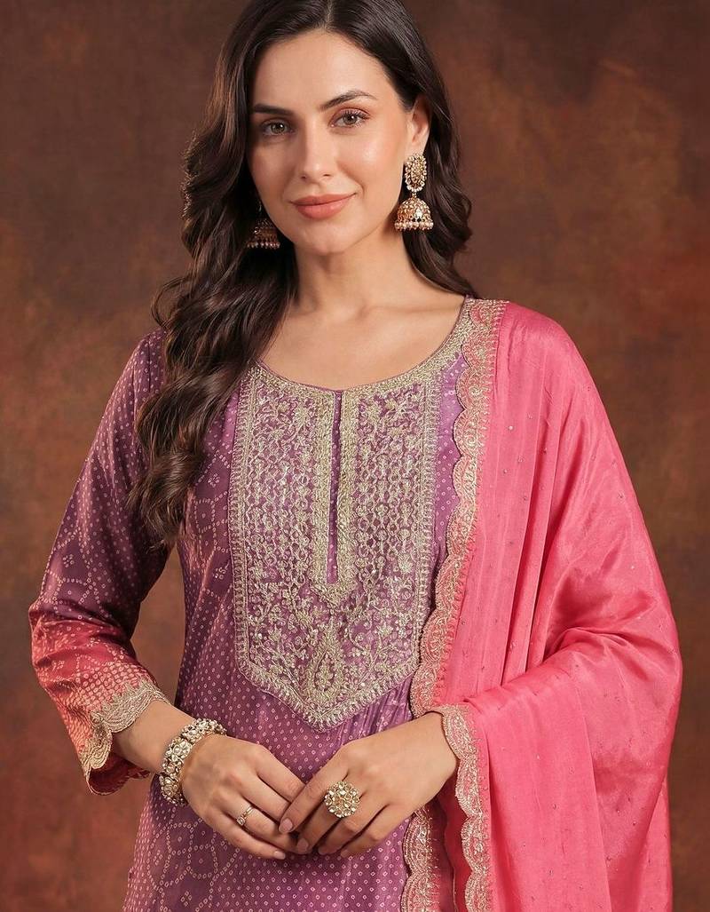 Women Bandani Print Regular Gotta Patti Kurta with Trousers & Dupatta