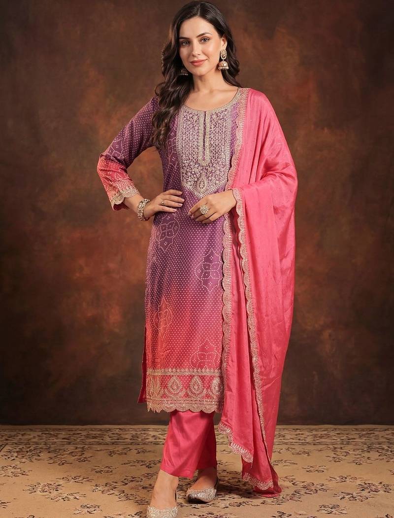 Women Bandani Print Regular Gotta Patti Kurta with Trousers & Dupatta