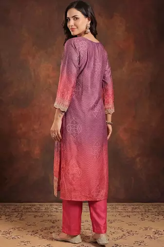 Women Bandani Print Regular Gotta Patti Kurta with Trousers & Dupatta