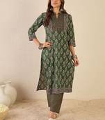 Women Floral Printed Regular Sequinned Detail Pure Cotton Kurta with Trousers