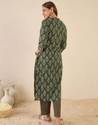 Women Floral Printed Regular Sequinned Detail Pure Cotton Kurta with Trousers 6