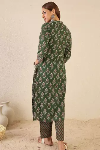 Women Floral Printed Regular Sequinned Detail Pure Cotton Kurta with Trousers