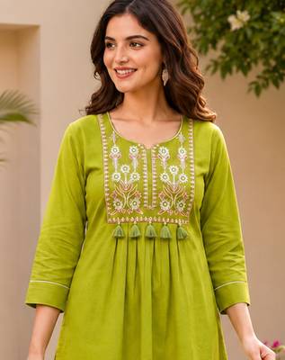 parrot green cotton blend with embroidery work embroidery co-ord set 3