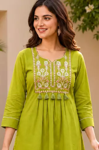 parrot green cotton blend with embroidery work embroidery co-ord set