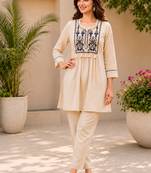 beige cotton blend with embroidery work embroidery co-ord set