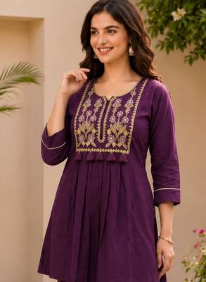 violet cotton blend with embroidery work embroidery co-ord set 3