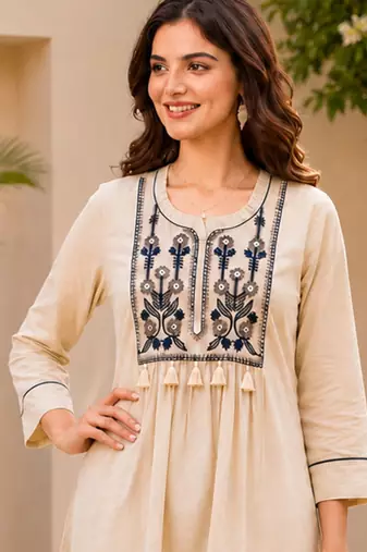  beige cotton blend with embroidery work embroidery co-ord set