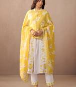 Floral Embroidered Thread Work Pure Cotton A-Line Kurta with Trouser & Dupatta