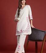 Women Floral Printed Regular Thread Work Pure Cotton Kurta with Palazzos
