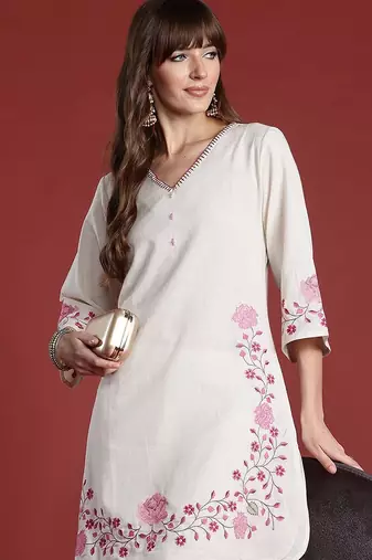 Women Floral Printed Regular Thread Work Pure Cotton Kurta with Palazzos