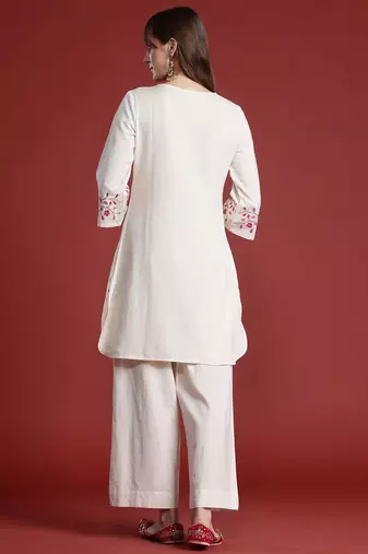Women Floral Printed Regular Thread Work Pure Cotton Kurta with Palazzos