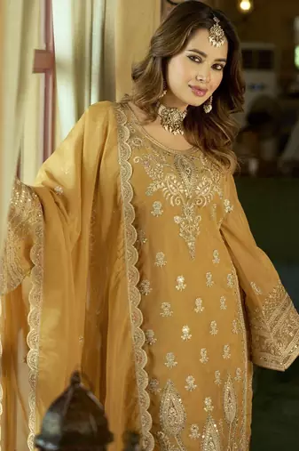 Women Ethnic Motifs Embroidered Sequinned Kurta with Trousers & With Dupatta