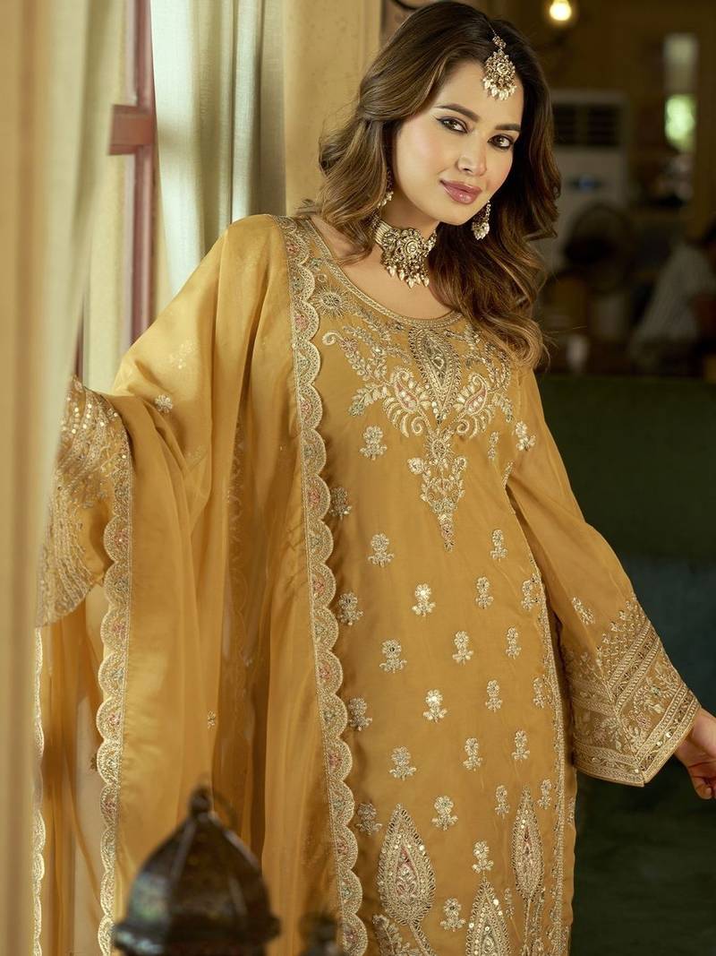 Women Ethnic Motifs Embroidered Sequinned Kurta with Trousers & With Dupatta