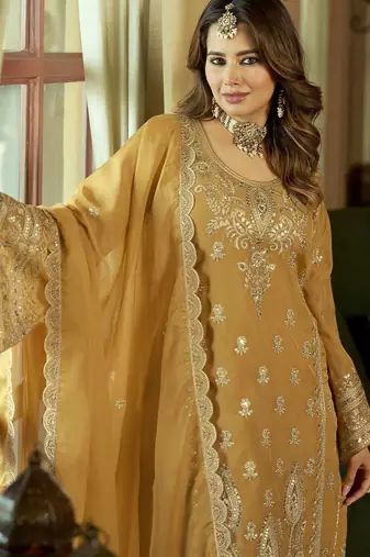 Women Ethnic Motifs Embroidered Sequinned Kurta with Trousers & With Dupatta