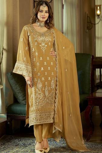 Women Ethnic Motifs Embroidered Sequinned Kurta with Trousers & With Dupatta