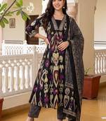 Women Ethnic Motifs Printed Regular Thread Work Pure Cotton Kurta with Trousers & With Dupatta