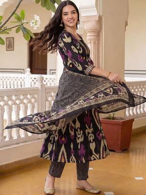 Women Ethnic Motifs Printed Regular Thread Work Pure Cotton Kurta with Trousers & With Dupatta 3