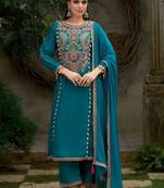 Floral Embroidered A-Line Round Neck Beads & Stones Kurta With Trousers & Dupatta