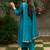 Floral Embroidered A-Line Round Neck Beads & Stones Kurta With Trousers & Dupatta